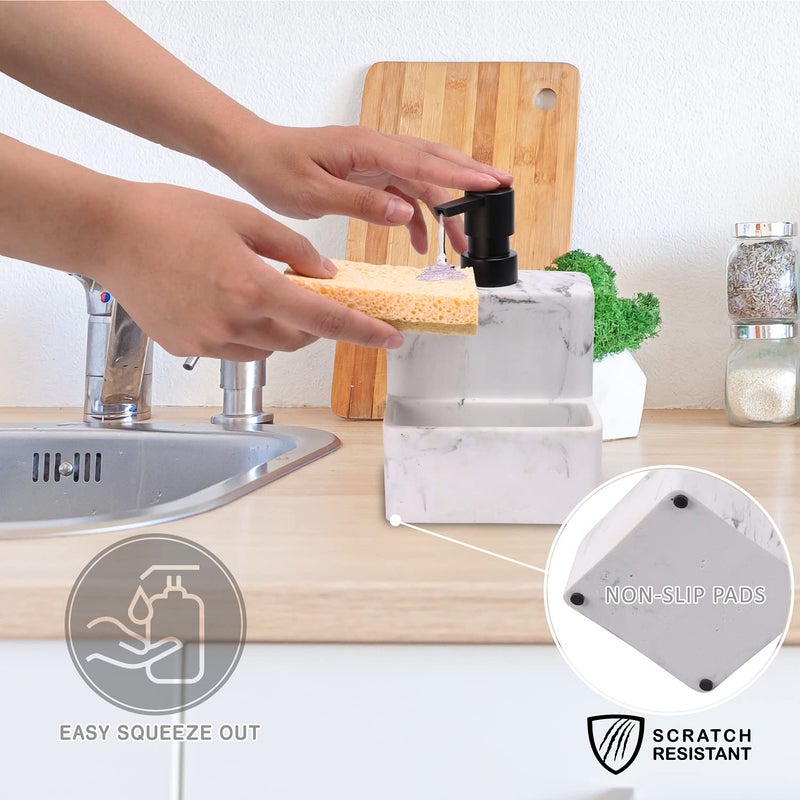 zccz Soap Dispenser with Sponge Holder, Liquid Hand and Dish Soap Dispenser Pump Bottle and Sponge Holder 2 in 1 for Kitchen Sink Bathroom Counter Storage and Organization Black Marble Look - Image 4